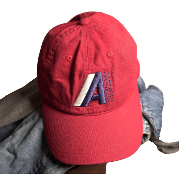 Aeropostale Hat Cap Strap Back Red Casual Cotton Dad One Size A Logo New York 87 - Picture 1 of 8